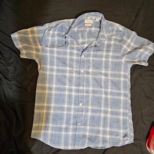 Original‎ Weatherproof Vintage Mens Medium Short Sleeve Blue Plaid Flannel Shirt